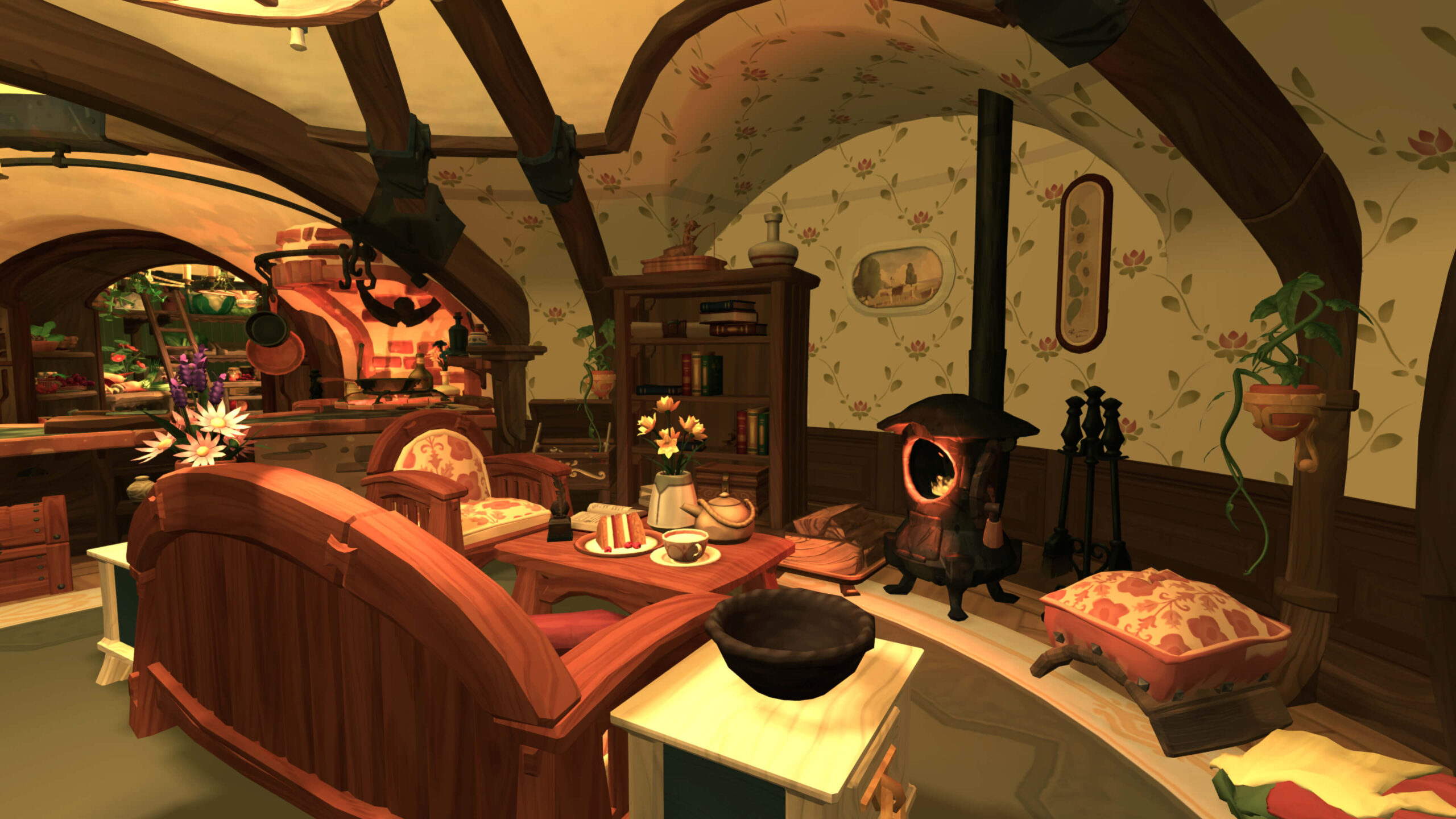 Un salón hobbit en the Tales of The Shire