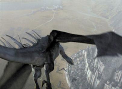 Nazgûl sobrevolando Minas Tirith sobre una bestia alada