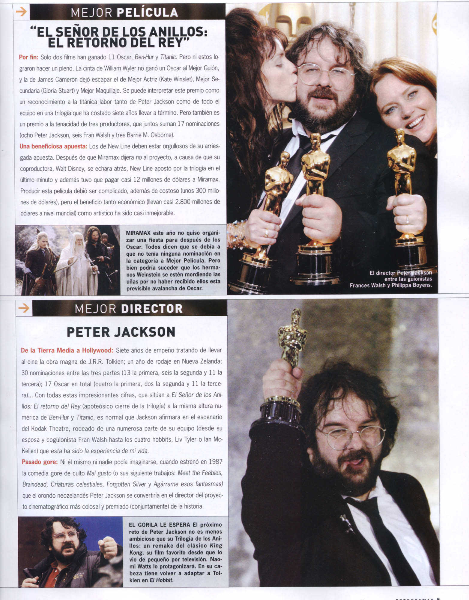 Los Oscars de El Retorno del Rey en Fotogramas