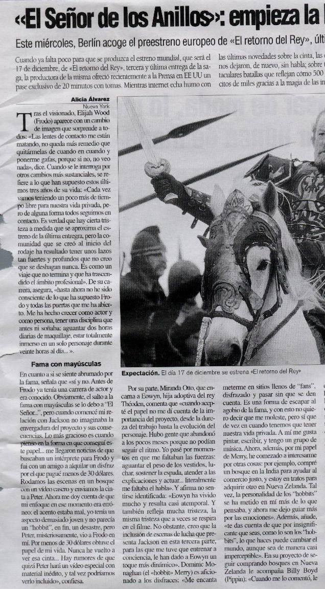 Periódico La Razón, artículo de 08/12/2003
