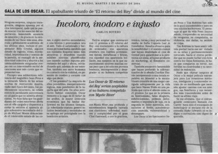 Los Oscars 2004 en la Prensa española: El Mundo
