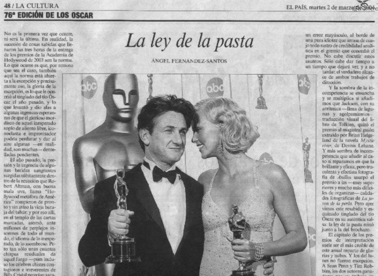 Los Oscars 2004 en la Prensa española: El País
