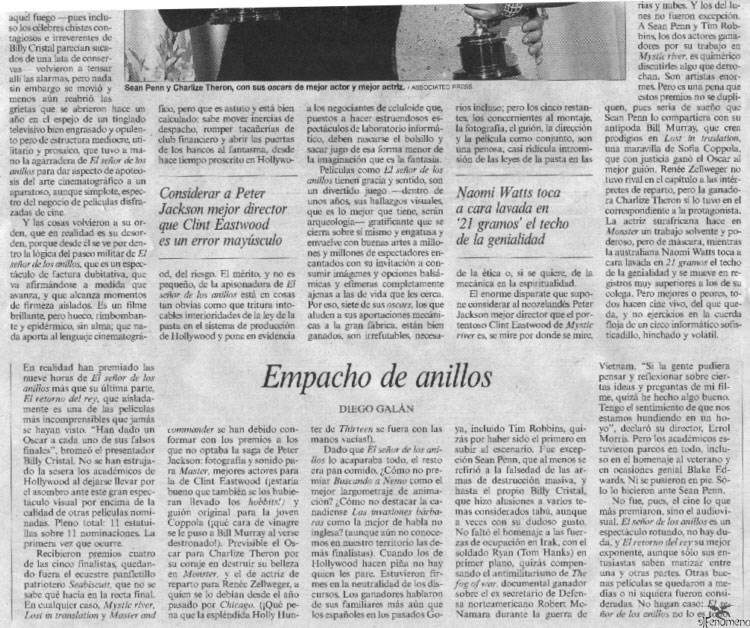 Los Oscars 2004 en la Prensa española: El País
