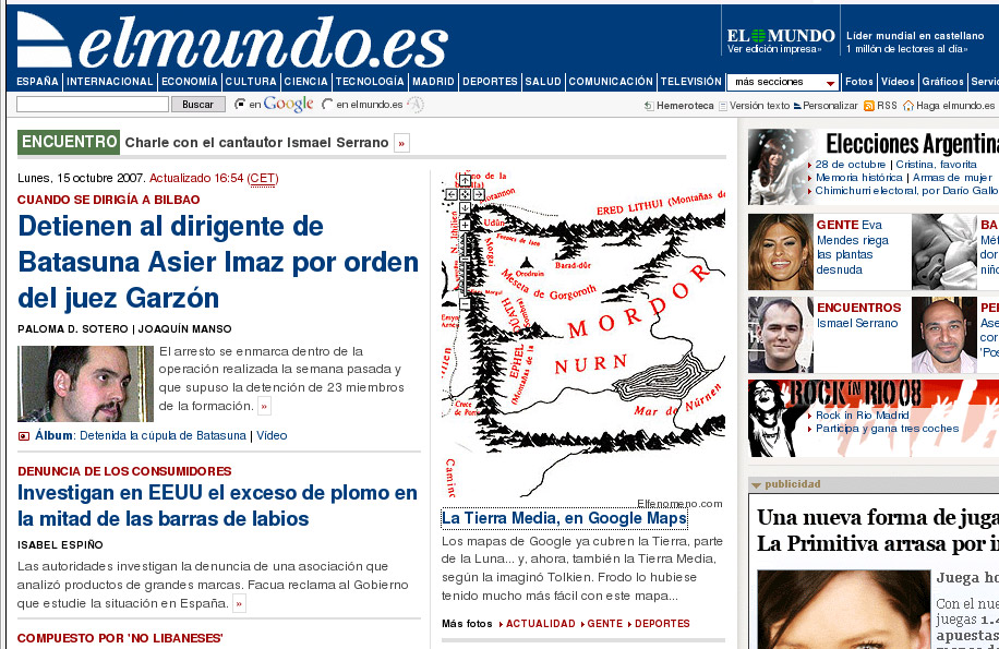 Elfenomeno.com, portada en El Mundo