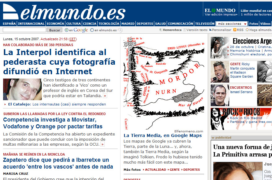 Elfenomeno.com, portada en El Mundo